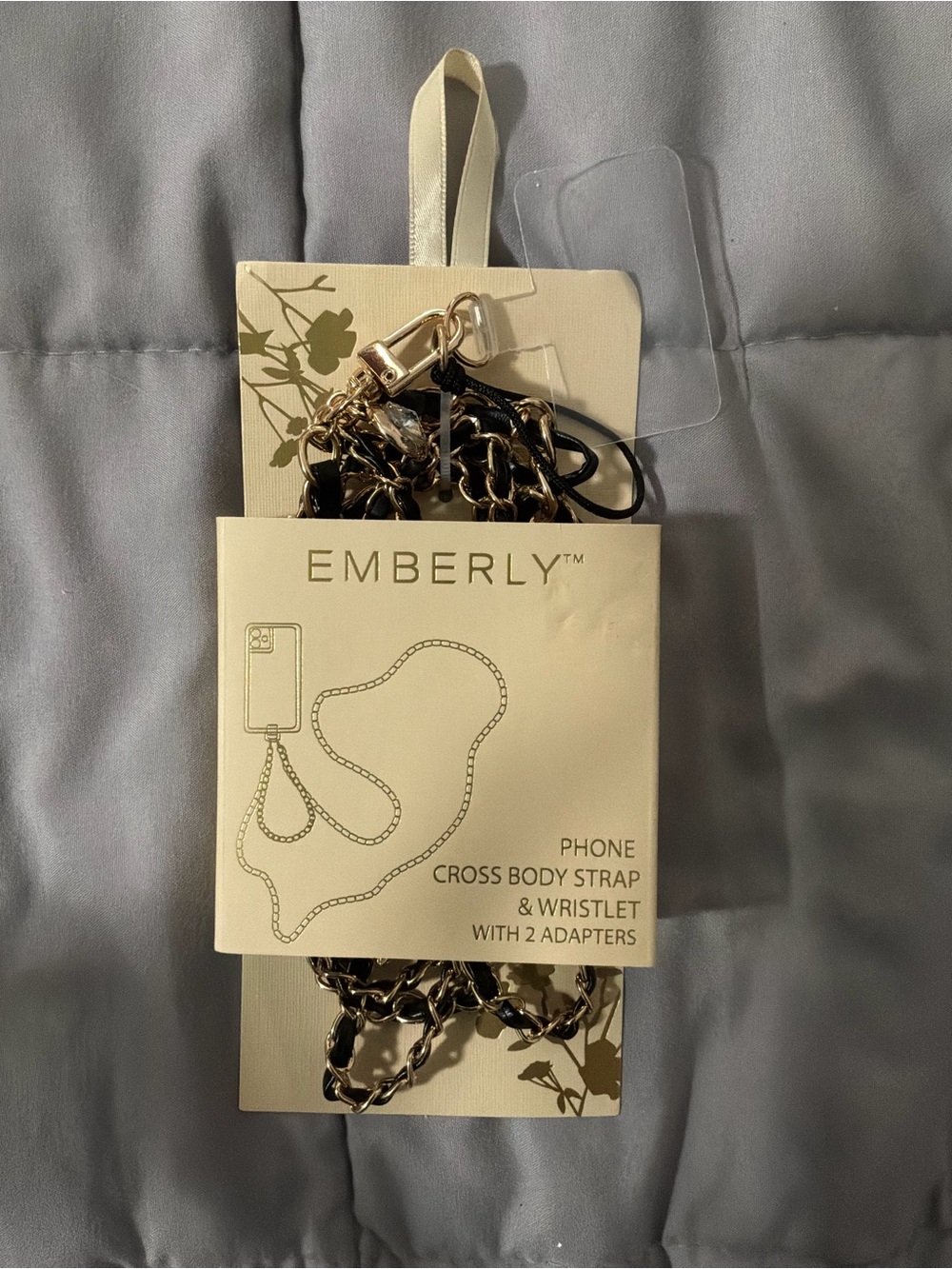 Emberly Phone Crossbody Strap & Wristlet With 2 Adapters in Black and Gold